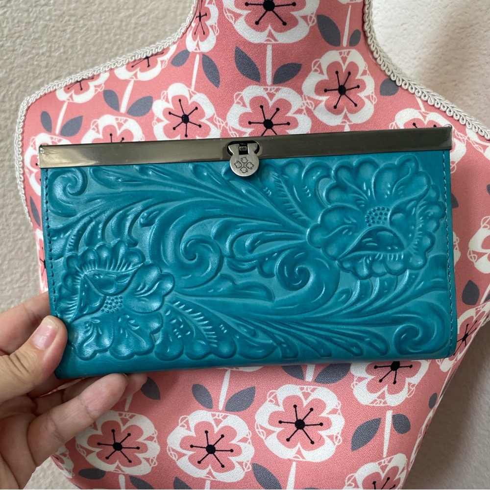 Patricia Nash Turquoise Embossed Leather Clutch